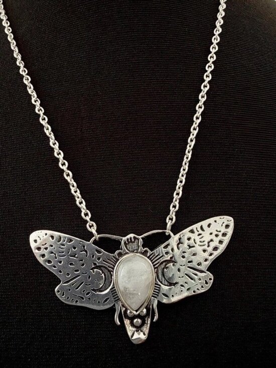 Kb Jewelry - 925 Sterling Silver Moonstone Moon Moth Pendant Necklace jewelry